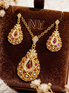 金店同款越南沙金唐彩水滴吊坠贵气琵琶乐宴耳坠女款中国风锁骨链