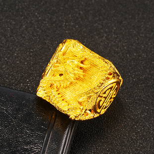 霸气真金沙金开口腾龙男戒跨境简约黄金龙头锡金戒指男款