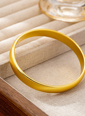 爆款古法越南沙金手镯素圈宽版泥鳅背轮胎镯子女精致久不掉色饰品