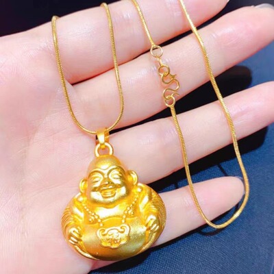 弥勒佛吊坠越南沙金本命佛公项坠黄金笑面佛挂坠锡金首饰
