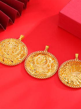 越南沙金花朵镂空复古吊坠女款仿黄金吊牌气质配饰新品