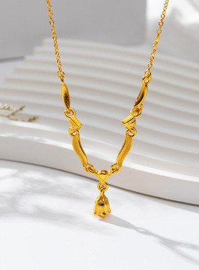 十二花神幸福摇铃兰花项链女仿黄金沙金吊坠古法套链生日礼物国潮