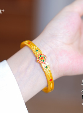 金店同款越南沙金珐琅彩仿真黄金蝴蝶底开口手镯新中式镯子送女友