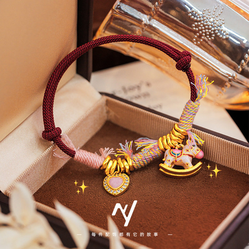 珐琅彩小马驹爱心藏式越南沙金手链2026本命马生肖仿真黄金手饰送