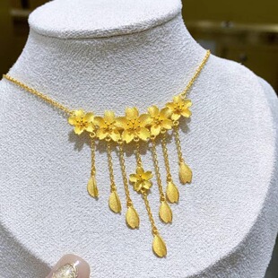 繁花似锦流苏项链越南沙金黄金色一体链女款气质锁骨链黄金套链