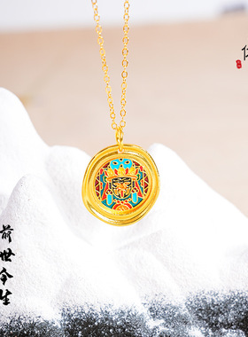 金店同款久不掉色古法沙金西藏扎基拉姆圆牌吊坠颈饰项链锁骨链女