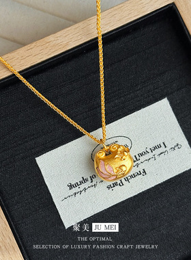 金店同款周家蜜粉金红妆锦鲤戏莲胖福越南沙金古法金吊坠锁骨项链