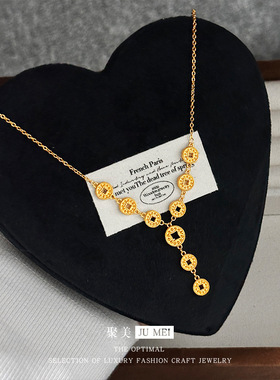 红书同款新中式设计感越南沙金钱币项链设时尚高颜值钱多多锁骨链