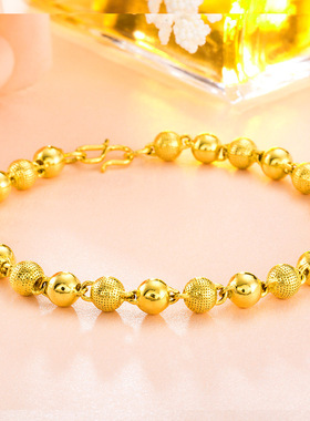 光面佛珠珠子手链仿黄金3D硬金情侣款镀K金多款转&运圆珠沙金