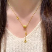 金店同款 越南沙金镶钻六字真言流苏小蛮腰项链女款 轻奢设计锁骨链