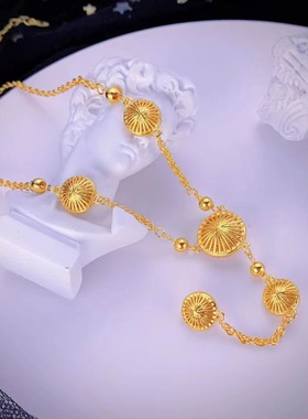 越南沙金镂空圆圈流苏套链锡金一体链女网红同款锁骨链黄金项链