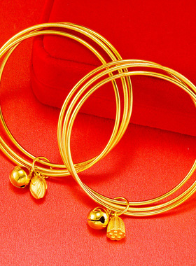 轻奢仿沙金黄金线圈莲花三生三世手镯网红古法金店同款沙金镯子