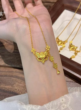 金店同款越南沙金狐狸面具花朵流苏项链女轻奢小众高级感锁骨链