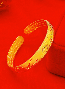 新款网红款古法心经手环沙金女款金版开口心经龙凤手镯