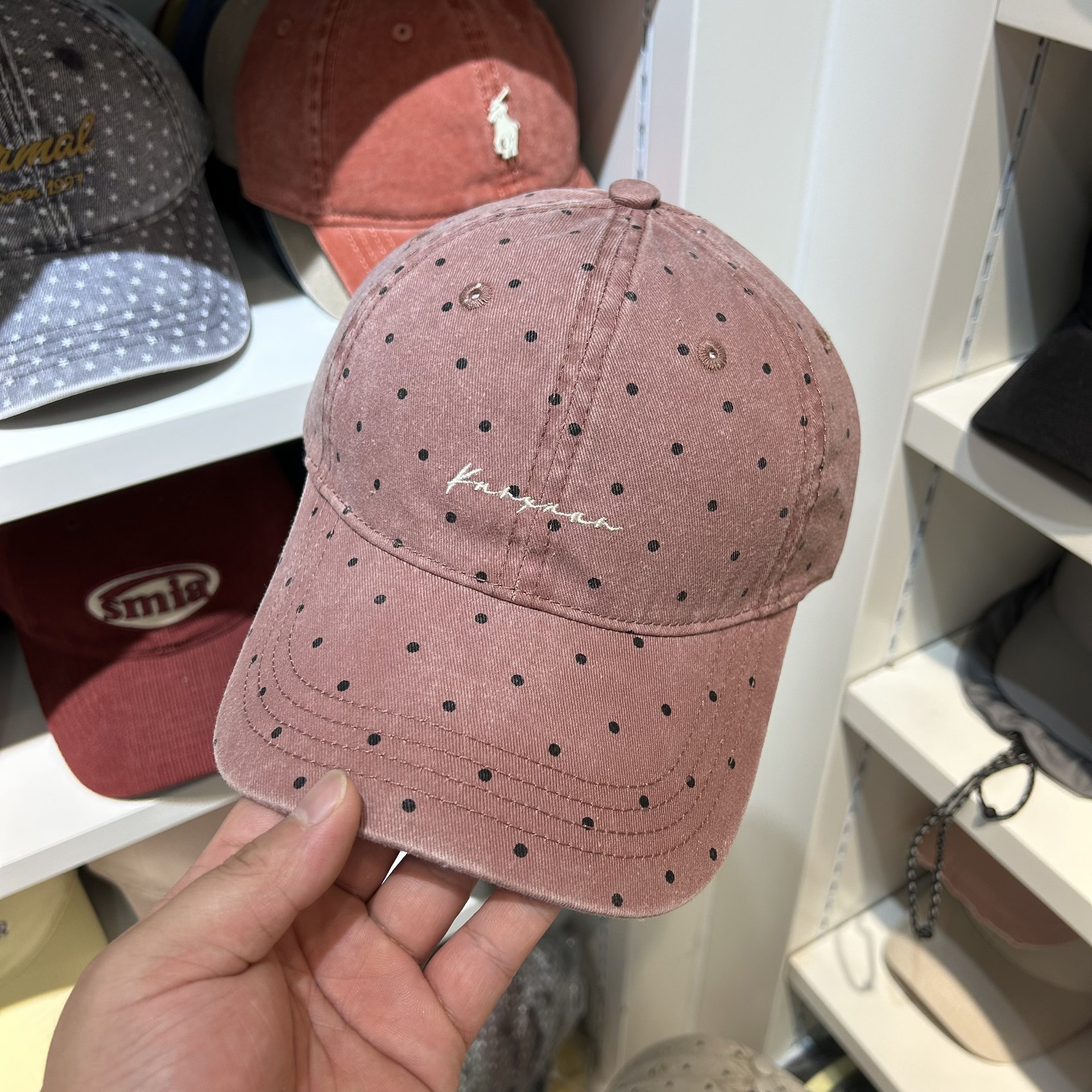 秋季新款纯棉水洗波点刺绣棒球帽女时尚户外显脸小鸭舌帽宽檐盆帽