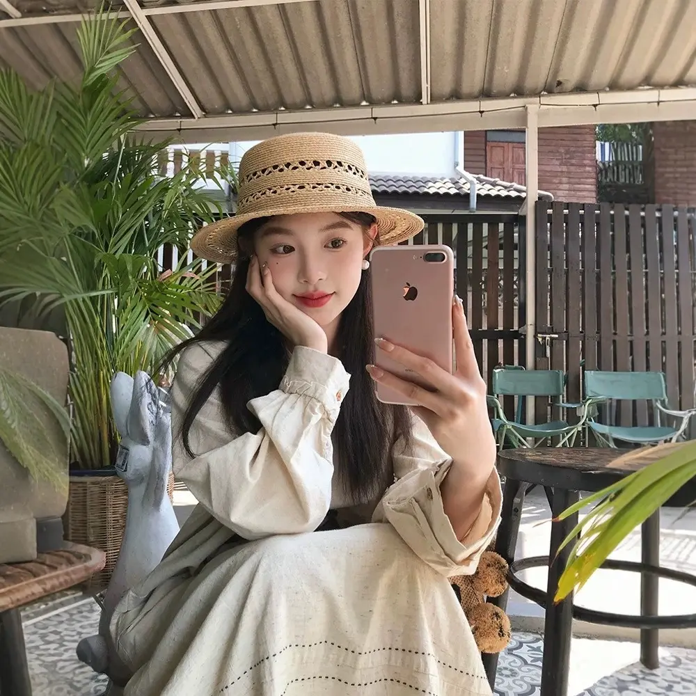 春夏新款时尚休闲镂空手编剑麻爵士帽户外旅游沙滩大檐爵士草帽潮