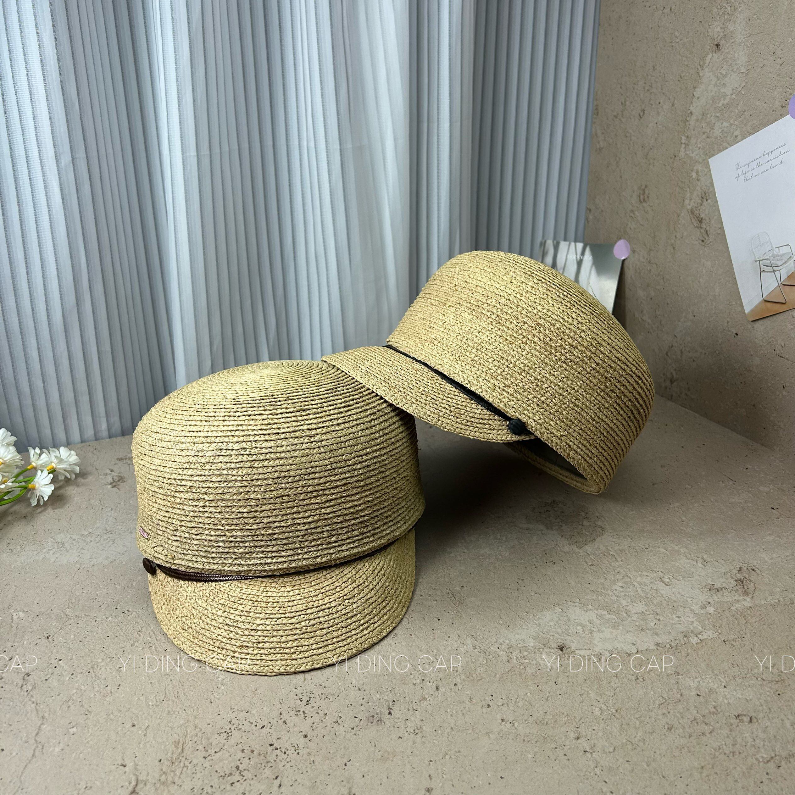 日系夏季拉菲草防晒女马术帽女