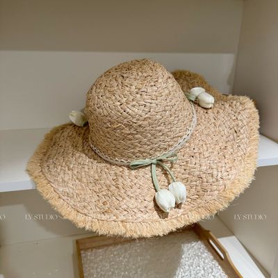 小清新拉菲草帽女夏季法式海边沙滩度假草编遮阳防晒帽太阳帽子