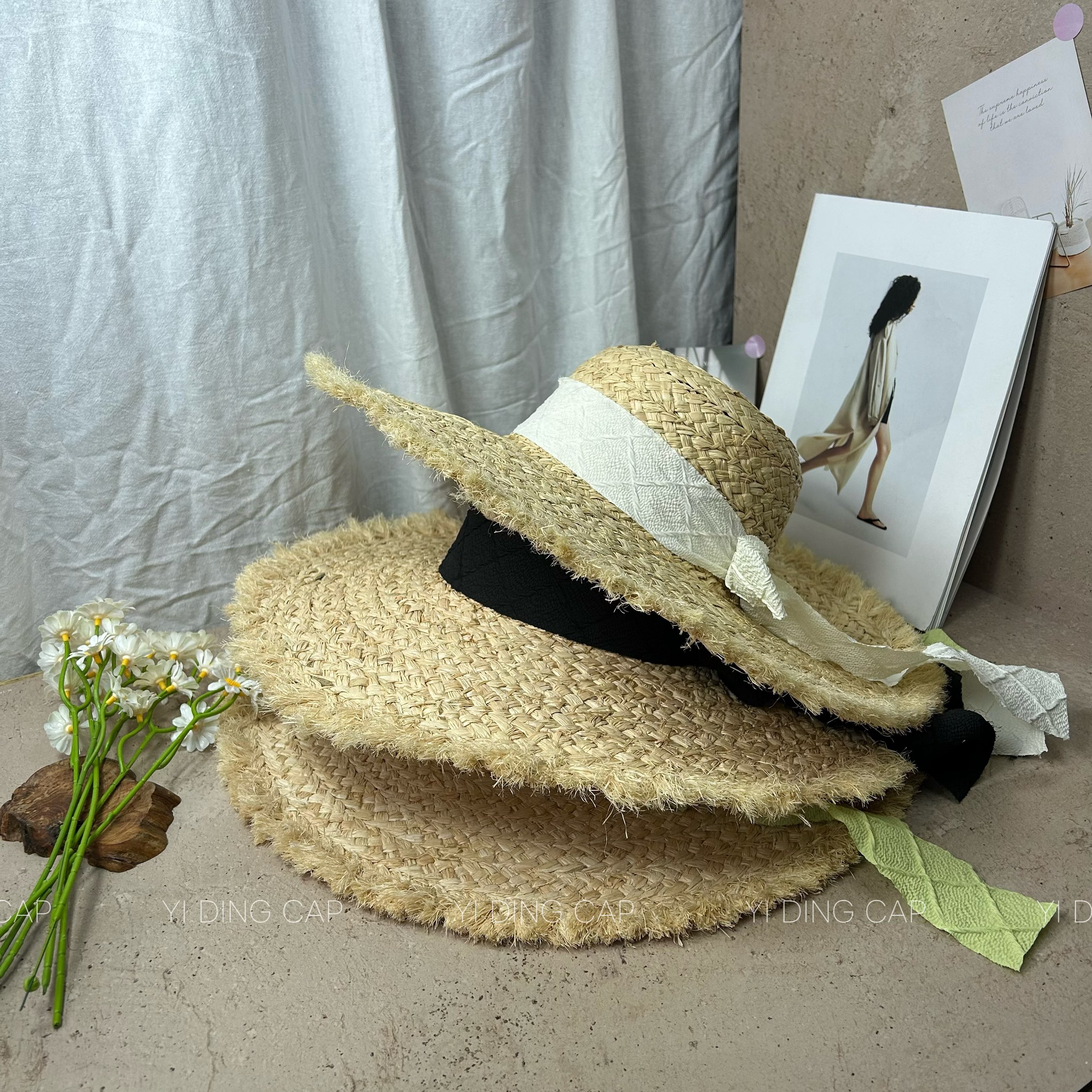 夏季大檐拉菲草沙滩防晒草帽女