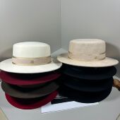 日系纯羊毛贡缎织带圆标装 饰平顶帽女优雅复古冬季 礼帽显脸小帽子