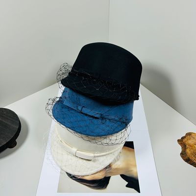 秋冬新款纯羊毛网纱报童帽女