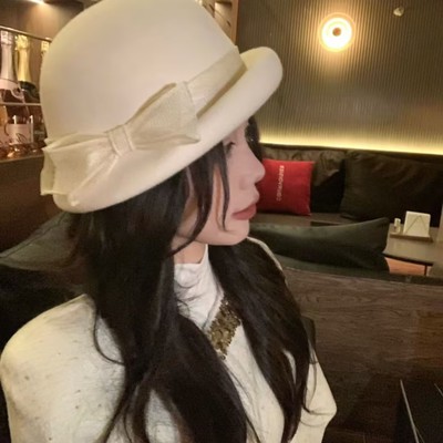 法式复古真丝麻蝴蝶结贝雷帽