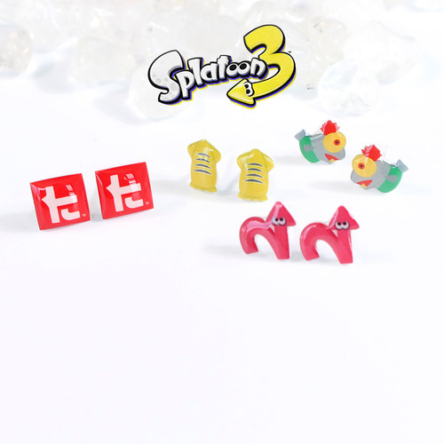 splatoon斯普拉顿周边鱿鱼ta牌耳夹纯银耳针耳钉耳饰素材