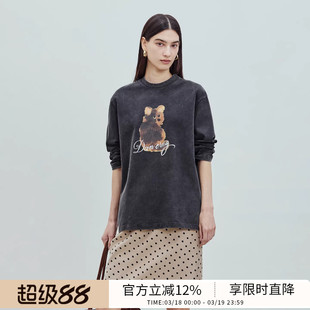 BLUEWEDIAN2026春夏新品时尚小熊印花卫衣圆领卫衣长袖宽松套头衫