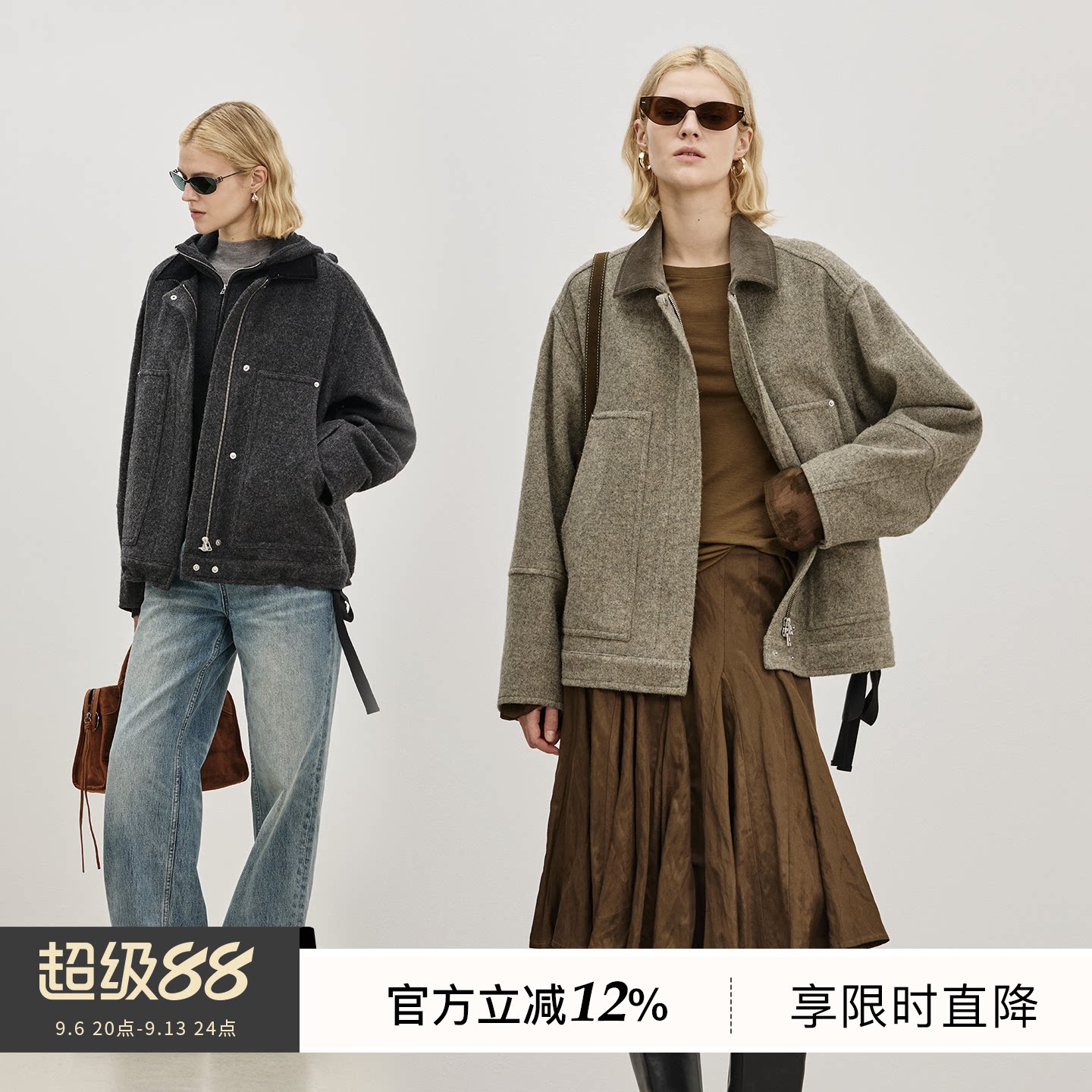 BLUEWEDIAN26冬季新品日常休闲灯芯绒翻领对称大口袋羊毛宽松外套