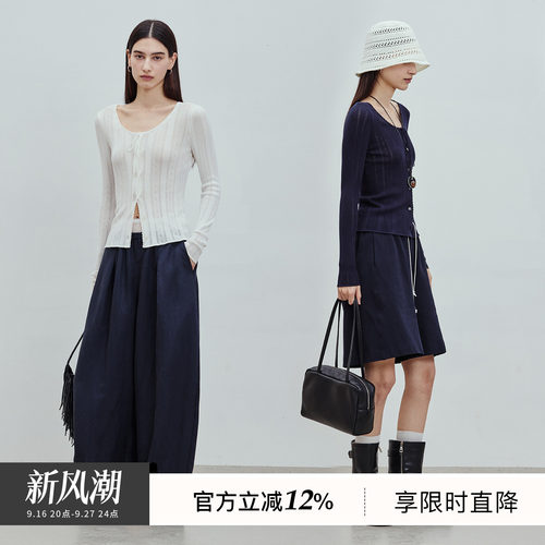 BLUEWEDIAN2026春夏新品时尚法式淑女风镂空提花针织开衫女