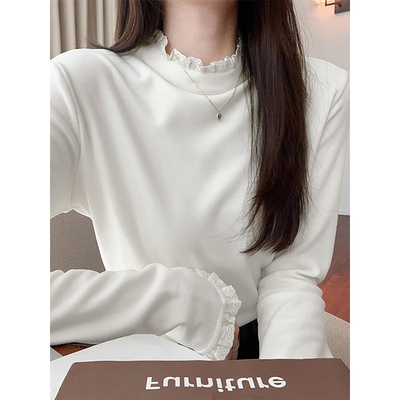 半高领蕾丝花边长袖德绒内搭保暖