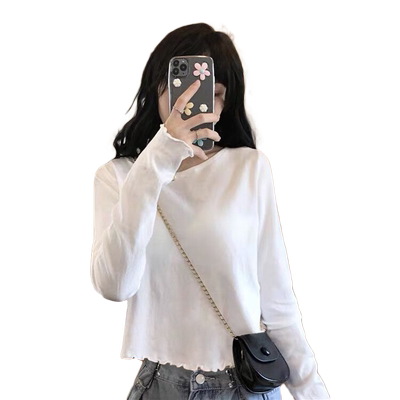 白色正肩德绒木耳边打底衫女秋季