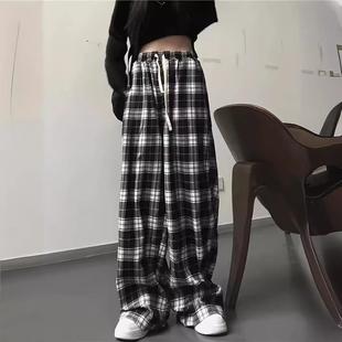 pants plaid white and black summer casual loose straight