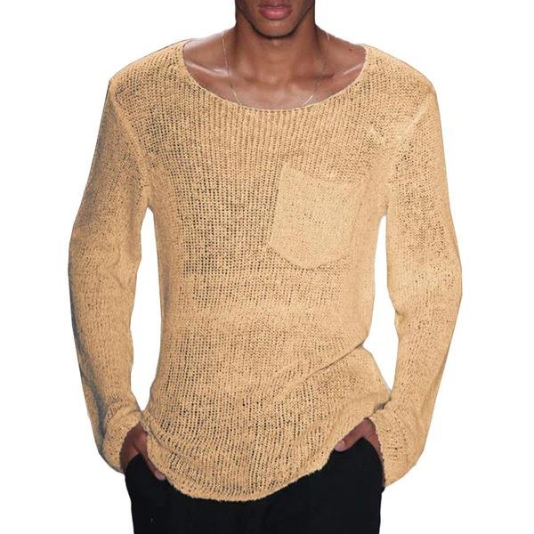chest pocket sweater stylish mens knit sweater solid color