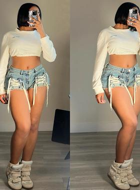 shorts drawstring hotties fashion street womenswear jeans