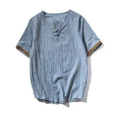 retro ethnic buttoned mens T-shirt short-sleeved thin