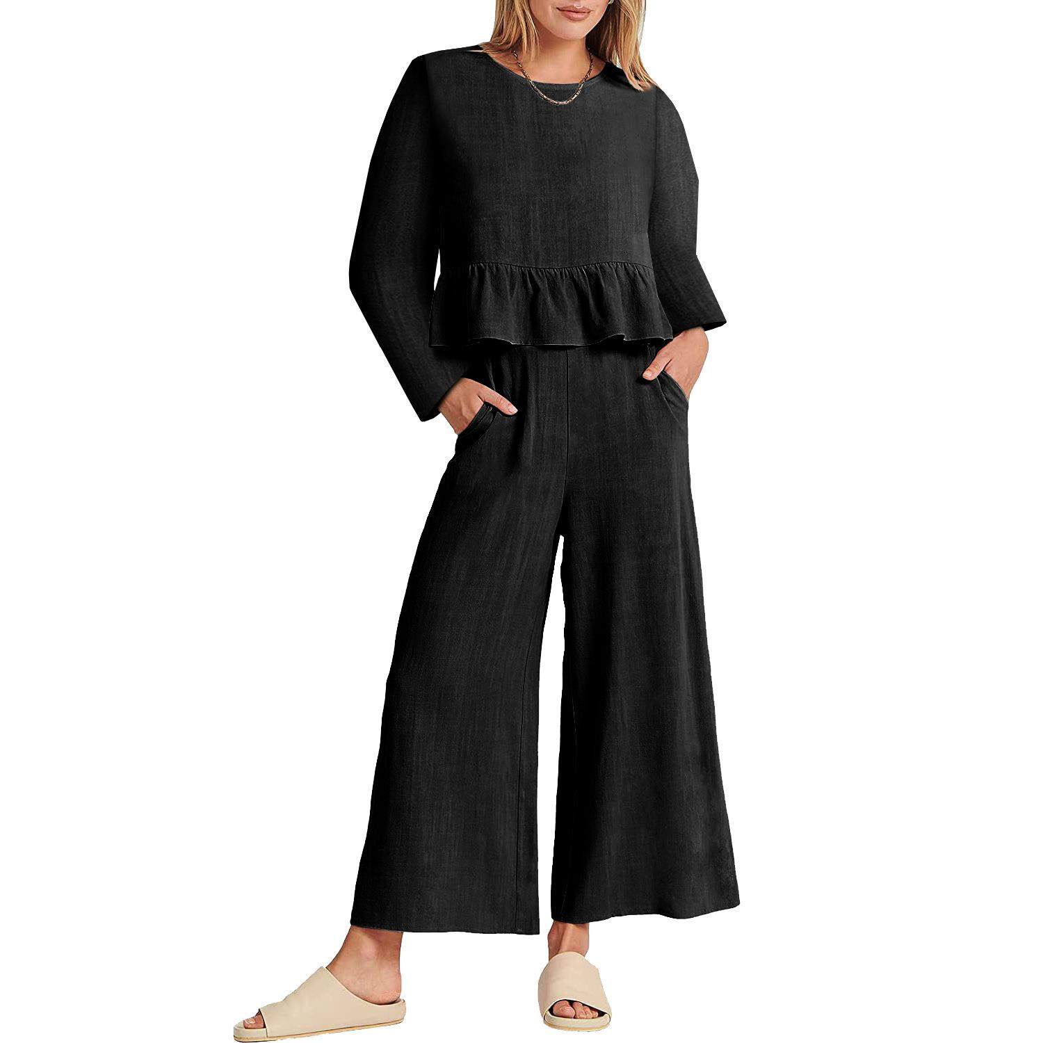 suit casual pants nine-point wide-leg long-sleeved pleated