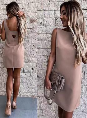 Women's solid color fashion backless short dress