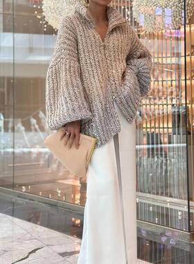 patchwork sequins casual knitting sweaters for women stand