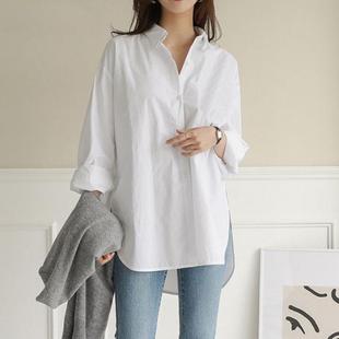irregular fashion color ladies shirt lapel long solid loose