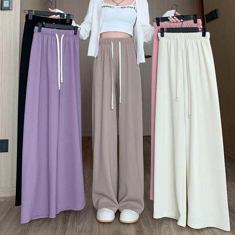 pants leg wide milk bubble texture pleated slim loose