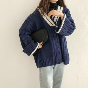 color loose tops womens contrast sweater women knit