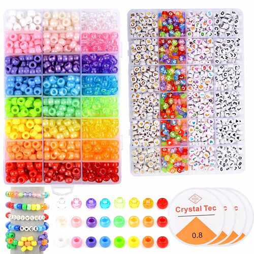 2400pcs Acrylic Pony Kandi Beads Kit Large Hole Hair Beads