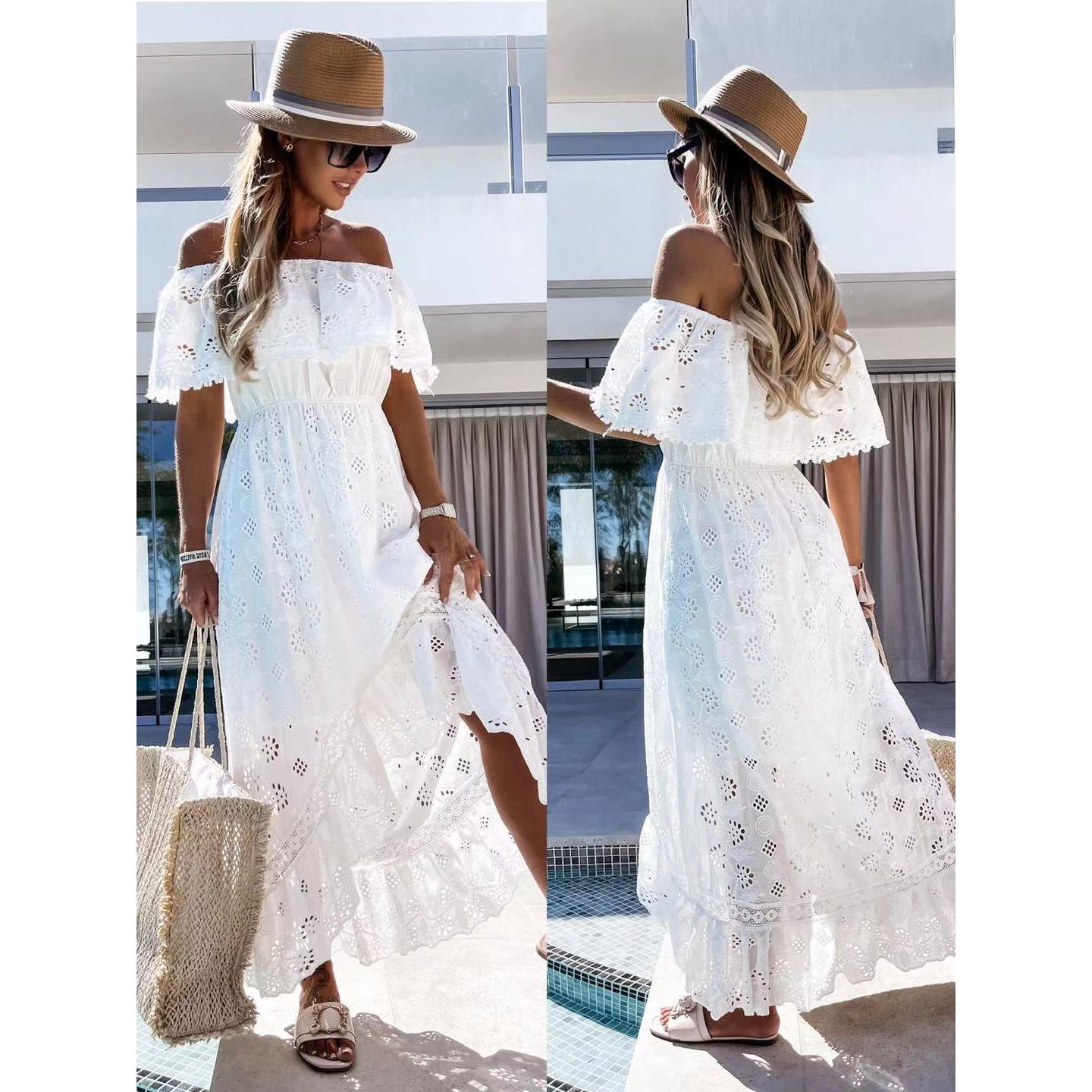 full dress shoulder one top tube dress beach white Bohemian