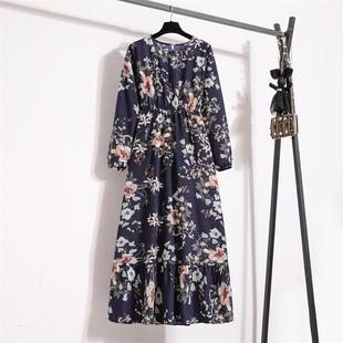 Round Neck Puff Sleeve Waist Floral Dress Women Street