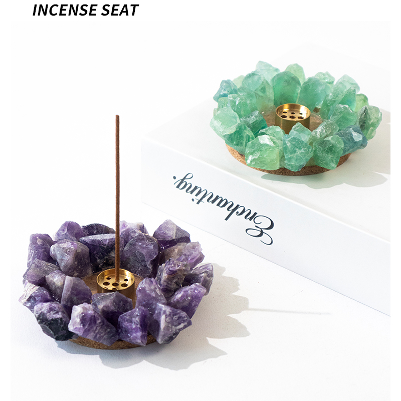 天然紫水晶线香香插底座