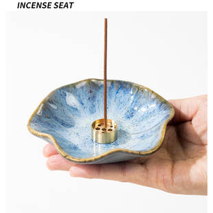 简约侘寂风线香香托香座香薰香盘香插小众窑变釉荷叶复古熏香摆件