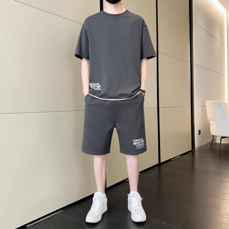 高端短袖短裤运动休闲套装男士2025年新款夏季跑步健身两件套男款
