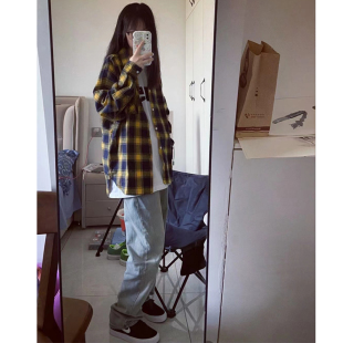 女春秋港风2025年新款 格子衬衫 设计感小众宽松翻领上衣外套ins潮