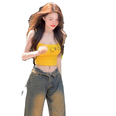 黄色吊带背心女修身无袖辣妹上衣